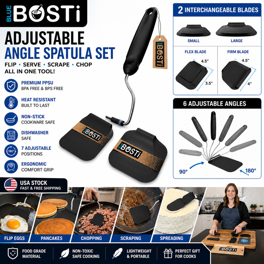 Blue Bosti Adjustable Kitchen Spatula Set Heat Resistant Nonstick Safe PPSU