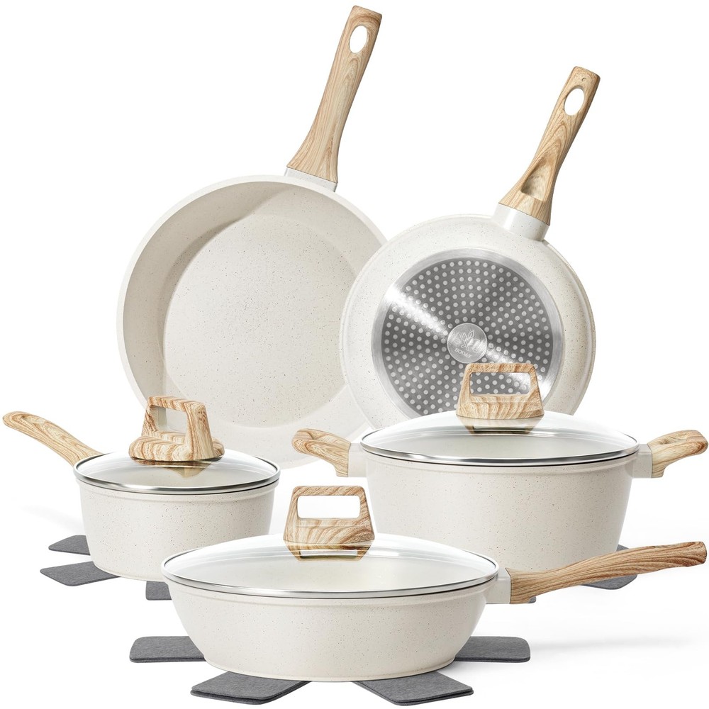 SODAY 12 Pcs Pots and Pans Set Non Stick, Cookware Sets 12 Pieces, White