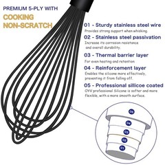 OYV Dishwasher Safe Silicone Whisk, Sealed Waterproof Design Set of 3,
