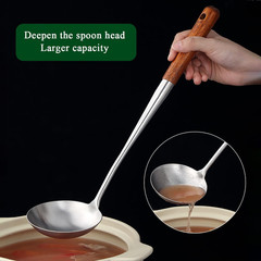 Wok Spatula Set 17″, Heat Resistant Wood Handle Stainless Steel Wok Tools, Ladle