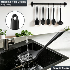 5PCS Silicone Kitchen Utensils Set, Non Stick Cooking Tools, Black | Silicone Sp