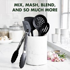 Cooking Utensil Set 5 Piece Silicone Nonstick Tongs Turner Spatula Skimmer Spoon