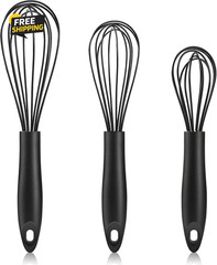 Silicone Whisk,Heat Resistant Non Scratch Whisks Set of 3,Stainless Steel