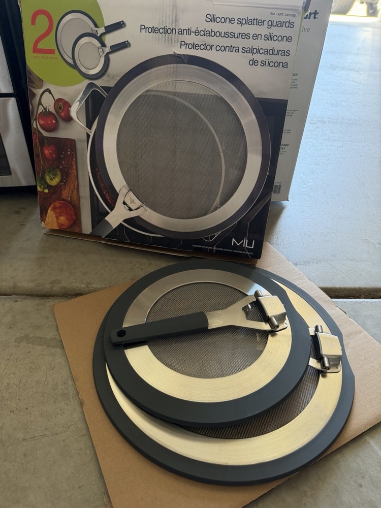 Miu Silicone Splatter Guards Set of 2 Stainless Steel Mesh Open Box Complete