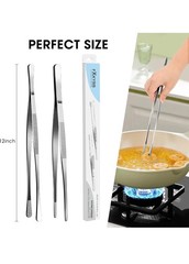 Stainless Steel Cooking Tweezers Tongs 12 Inch Kitchen Tools 2 Pack