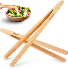 2-Pack Classic 8.7” Bamboo Toast Tongs – Natural Wooden Tongs for Toaster,Tongs