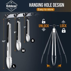 Tongs For Cooking Up to 600 °F Metal Kitchen Tongs 3PCS 7,9,12 Resistant 600 Deg