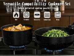 Umite Chef 21Pcs Pots and Pans Set Non Stick, Nonstick Cookware Large, Black