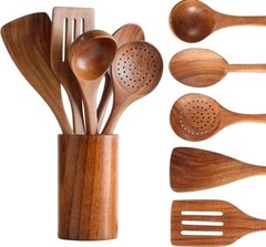 Wooden Spoons for Cooking, 6 Pcs Teak Wooden Utensils for Cooking, Utensils Set
