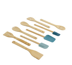 9 Piece Bamboo Kitchen Utensil Set Blue Cooking Gadgets Collection