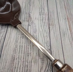 Vintage Brown Nylon Solid Serving Basting Spoon Farmhouse Wood Handle Unbranded