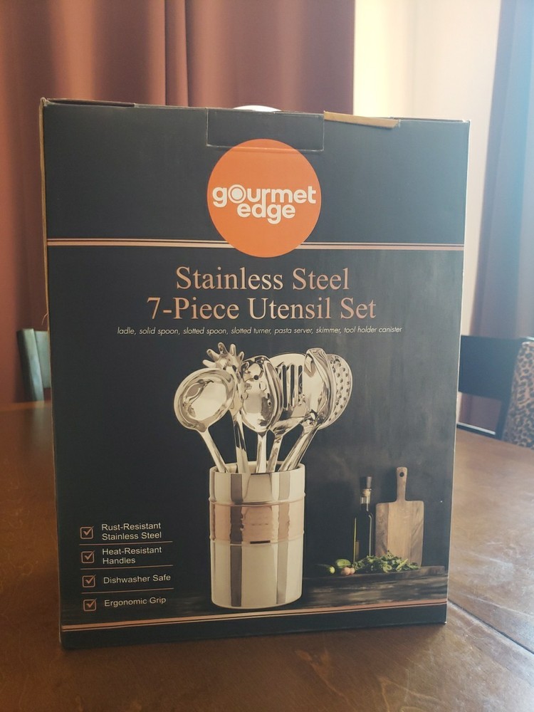 Gourmet Edge 7-Piece Stainless Steel Utensil Set w/ Holder, Dishwasher Safe