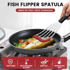 Silicone Fish Spatula, Heat Resistant Silicone Edge for Nonstick Cookware, Fish