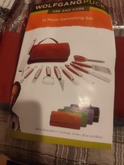 Wolfgang Puck 12-Piece Garnishing Set w/ Roll-Up Case, Gray/Red New Free Ship