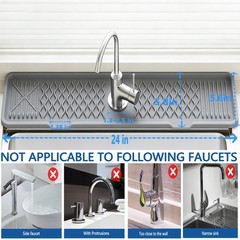 24 Inch Silicone Faucet Mat for Kitchen Sink, 7° Slope Fast Self-Draining Sin…