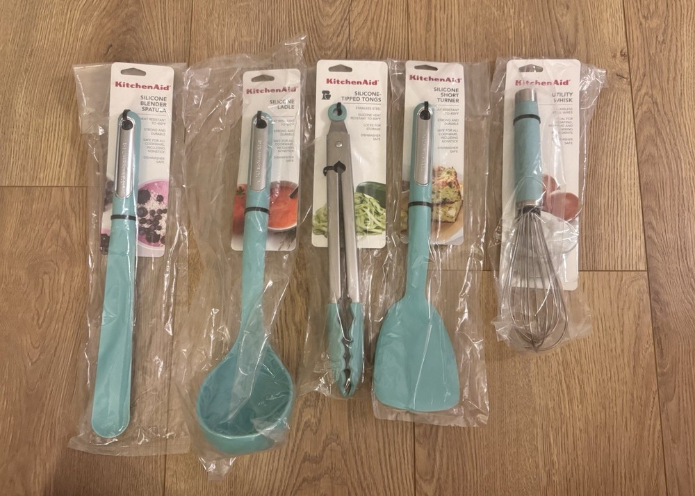 KitchenAid | Ladle, Spatula, Tongs, Short Turner And Whisk | Color: Aqua Sky.