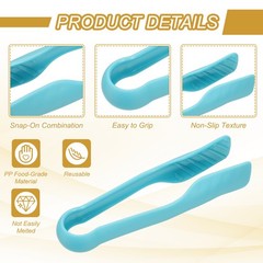3Pcs Plastic Serving Tongs 6/8/10 Inch Kitchen Tongs for Cooking Blue