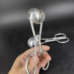 Aluminum Meatball Dumpling Baller Tongs Set 2 Silver Scissor Kitchen Utensil