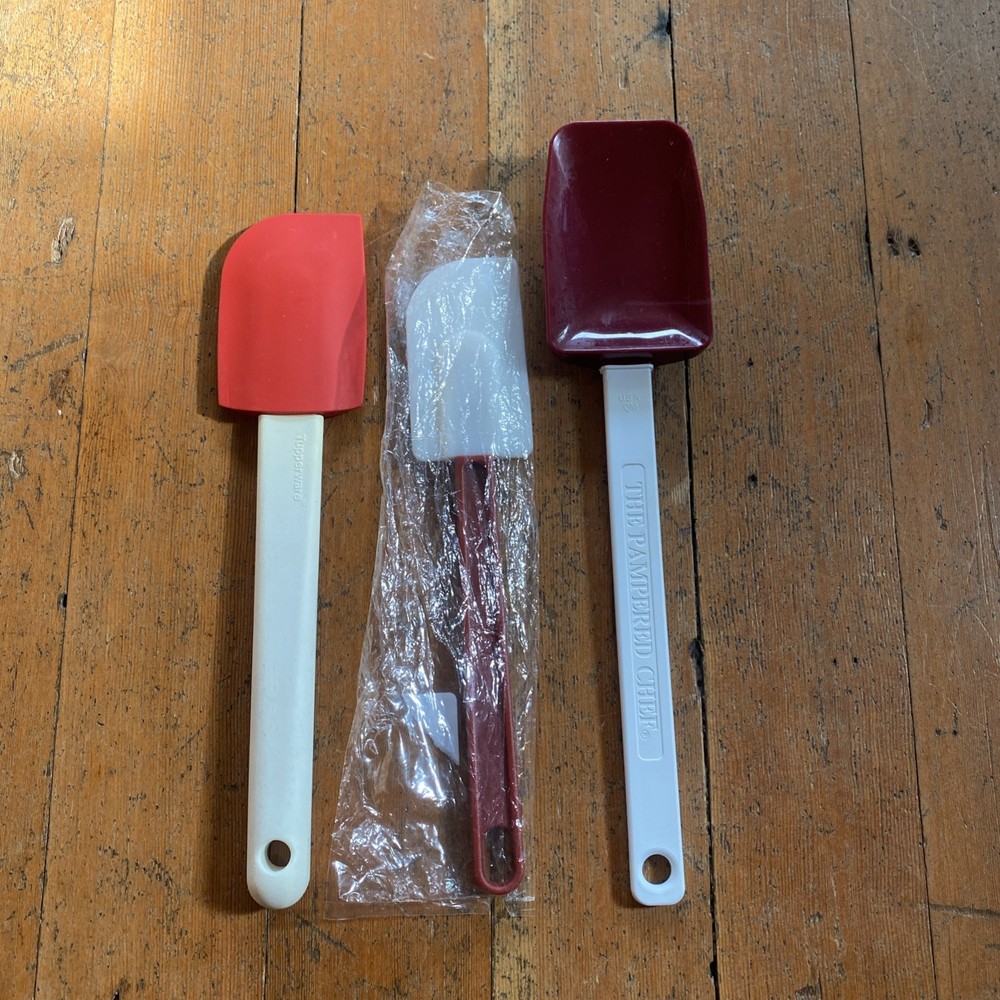 Pampered Chef Spatula Red 12” Made In USA Tupperware Red 3 Scraper Spatulas