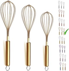 Stainless Steel Gold Whisk Set 3 Pieces 8 10 12 Inch Kitchen Beater Wires