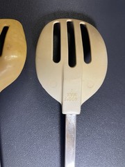 Lot Of 2 Vintage Rounded Slotted Spoons ~ 1 Ekco 400° Max & 1 Unbranded