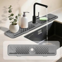 24 Inch Faucet Mat For Kitchen Sink ，5°Slope Fast Draining Silicone Mat