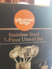 Gourmet Edge 7-Piece Stainless Steel Utensil Set w/ Holder, Dishwasher Safe