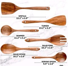 Zulay Kitchen 6-Piece Wooden Spoons for Cooking – 6-piece set, Teak Brown