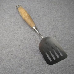Unbranded Stainless Steel Slotted Spatula Turner Wood Handle Short USA 11″
