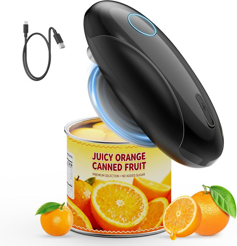 Electric Can Opener, Fast One-Touch Automatic Rechargeable Opener Black