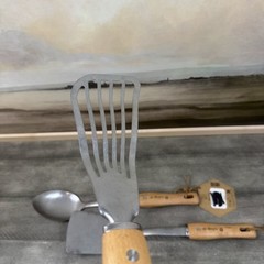 Williams Sonoma de Buyer Utensils Set/3 Silver Tan Bent Flexible Turner Read