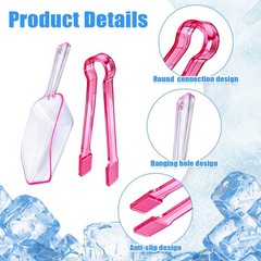 12 PCS Plastic Ice Tongs Scoops Mini Kitchen Utility Buffet Cocktail Pink