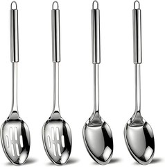 4 Pack Stainless Steel Cooking Spoon Set,Kitchen Large Cooking Spoons with Round