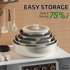 OzawaBear 23 Pcs Pots and Pans Set Non Stick, Ceramic 23pcs, Cream White