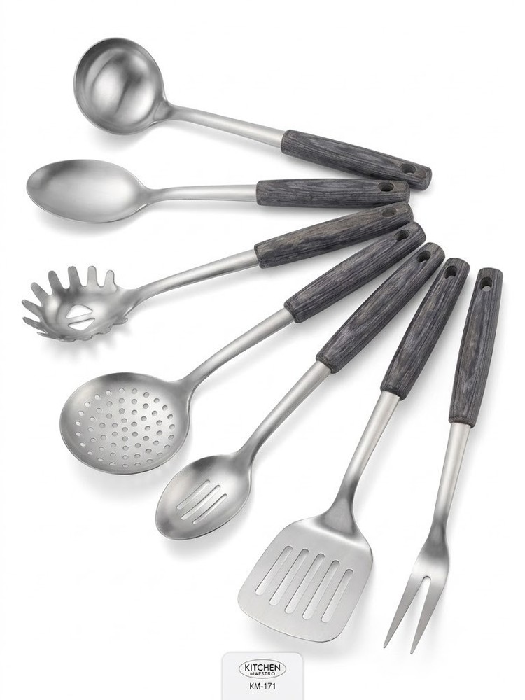 Kitchen Maestro 7pc Stainless Steel Utensil Set Pakkawood Handles KM-171 Pasta
