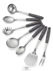 Kitchen Maestro 7pc Stainless Steel Utensil Set Pakkawood Handles KM-171 Pasta