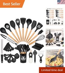 39 PCS Kitchen Utensils Set, Silicone Cooking Utensil Sets with Wooden Handle…
