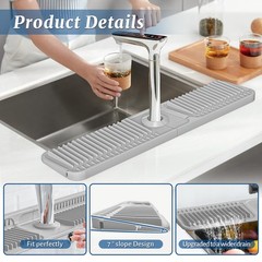 24 inch Faucet Mat for Kitchen Sink Splash Guard, 7° Slope Silicone Sink Wate…