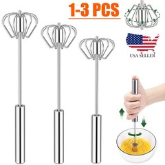 3x Stainless Steel Egg Whisk,Hand Push Rotary Whisk Blender,Versatile Easy Whisk