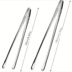 2× Stainless Steel Grill Tongs Cooking BBQ Steak Clamp Pastry Kitchen Tweezers