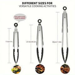 Kitchen Tongs with Silicone Tips – Stainless Steel tongs for cooking 3 sizes