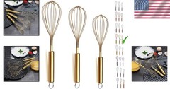 Stainless Steel Gold Whisk Set 3 Pieces 8 10 12 Inch Kitchen Beater Wires