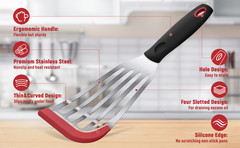 Silicone Fish Spatula, Heat Resistant Silicone Edge for Nonstick Cookware, Fish