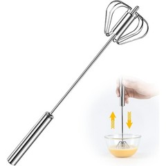 3x Stainless Steel Egg Whisk,Hand Push Rotary Whisk Blender,Versatile Easy Whisk