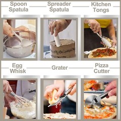 SILICONE KITCHEN COOKING UTENSILS SET 43 PCS HEAT RESISTANT KHAKI COOKING UTENSI