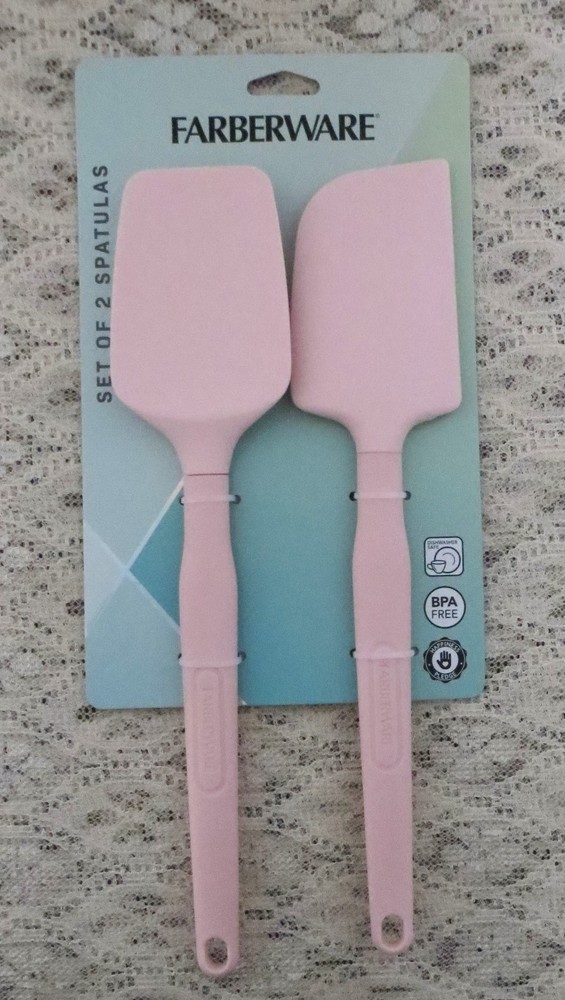 Farberware PINK Silicone Set of 2 -Spatula & Spoonula Dishwasher Safe NEW/pkg