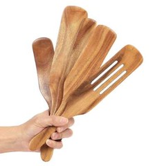 Spurtle Kitchen Cooking Utensil 5pc Set Teak Wood Non Stick Wooden Spatula Spoon