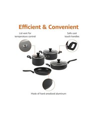 Amazon Basics 10-Piece Hard Anodized Nonstick Stackable Cookware Set Space Saver