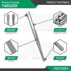 2 Pcs Kitchen Tweezer 12″ Straight & Round Tip Set Long Food Tongs Chef DIY Tool