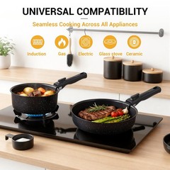 Ammeloo 21 Pcs Pots 21 and Pans Set Non Stick with Grill Pann, Black